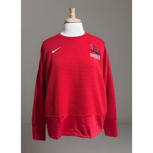 Nike Dri Fit Womens L Red Long Sleeve Textured Active Top Pockets Golf Logo